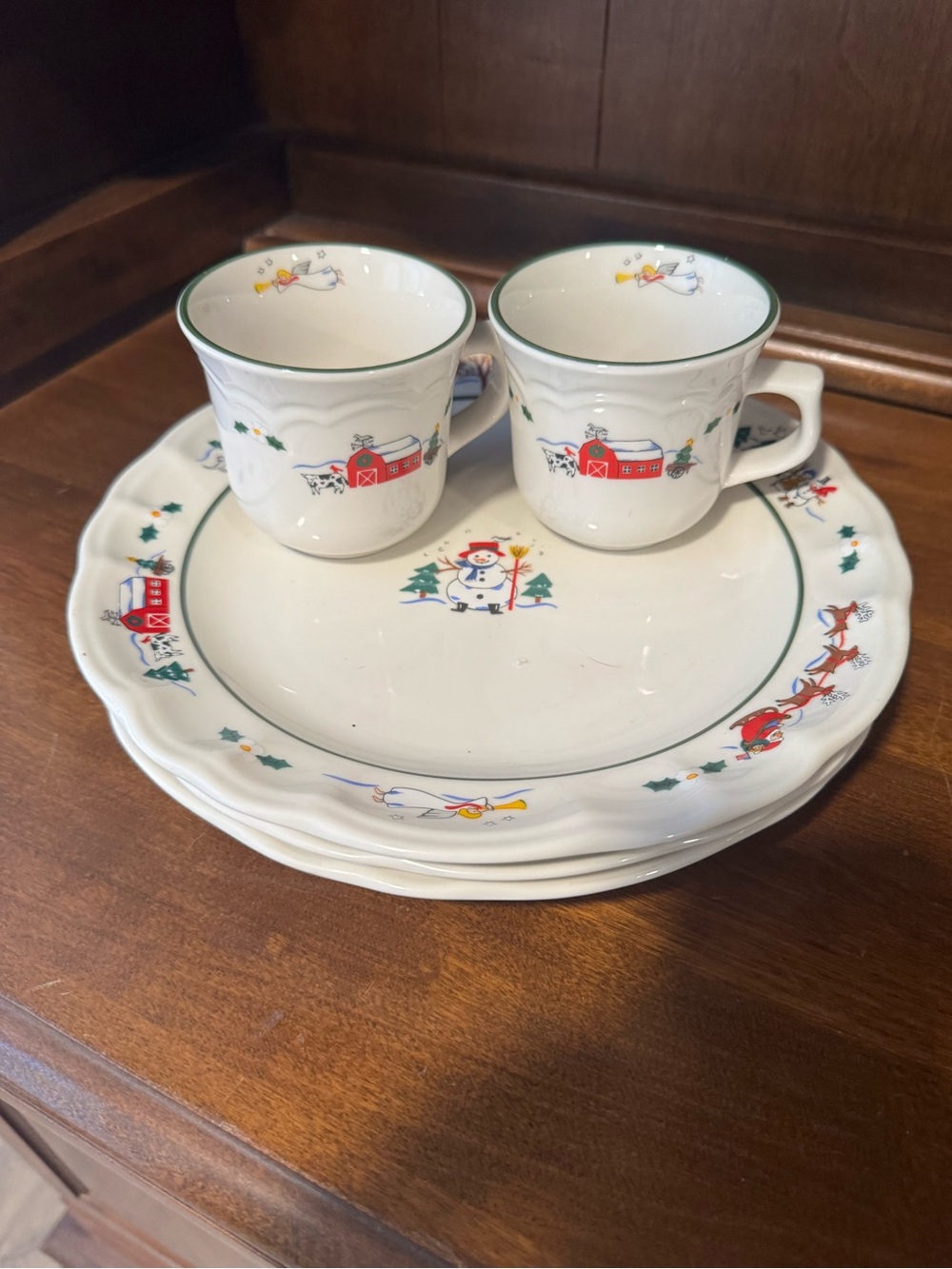 Pfaltzgraff Holiday Snowman Ceramic Mug and Plate - White